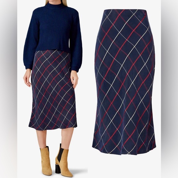 Club Monaco NWT Plaid Bias Midi Skirt Size 8 Medium - Picture 2 of 10